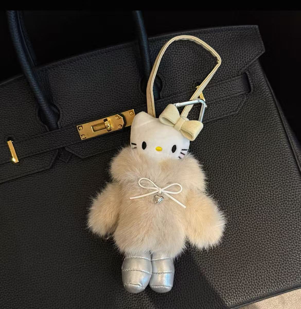 New Arrival: Melard Fur Long-Legged Black Kitty Bag Charm Luxury KT Cat Plush Keychain Gift