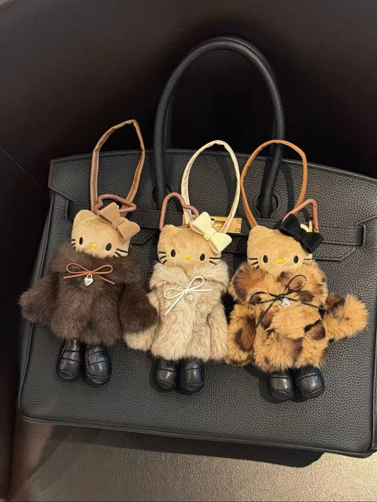 New Arrival: Melard Fur Long-Legged Black Kitty Bag Charm Luxury KT Cat Plush Keychain Gift